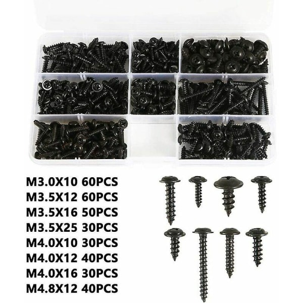 340 kpl mustat itseporautuvat metallilevyruuvit, ruostumaton hiiliteräs itsekierteittävät ruuvit litteäpäiset ruuvit ristipäälliset puuntyöstökiinnityssarjan koko: M3