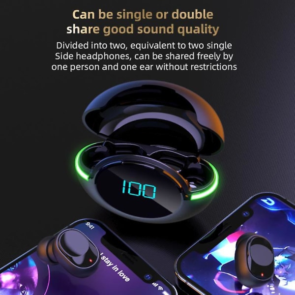 5.1 Earphone Hifi Sound Portable Tws Earbuds With Microphone Led Digital Display Sport Headset