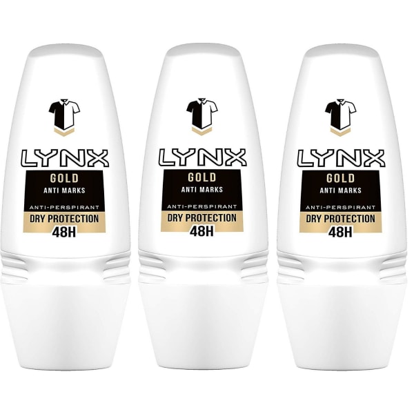 3 x Lynx Dry 48H Anti-märken Anti-perspirant Roll On 50 ml - Guld
