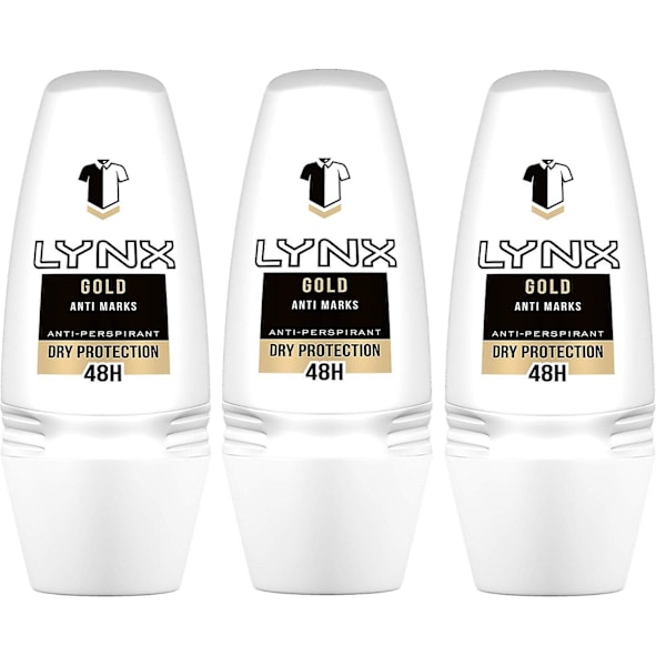 3 x Lynx Dry 48H Anti marks Anti-perspirant Roll On 50 ml - Gold
