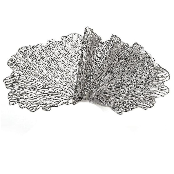 Rundt spisebord dekkematte 6-delt sett metallutskjæring, sølv