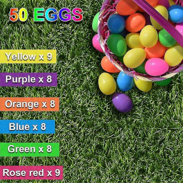 50 plastpåskeegg, 2 3/8\" (6 cm) Fyllbare påskeegg, Plast egg for eggjakt