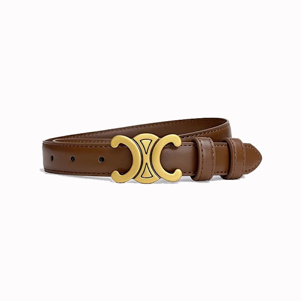 Arc de Triomphe Dambälte, Jeansbälte, Dubbelt Läder, Tunt Midjeband, Perfekt för Kostym (2,4 cm Bredd) Brun 39,4\" / 100 cm