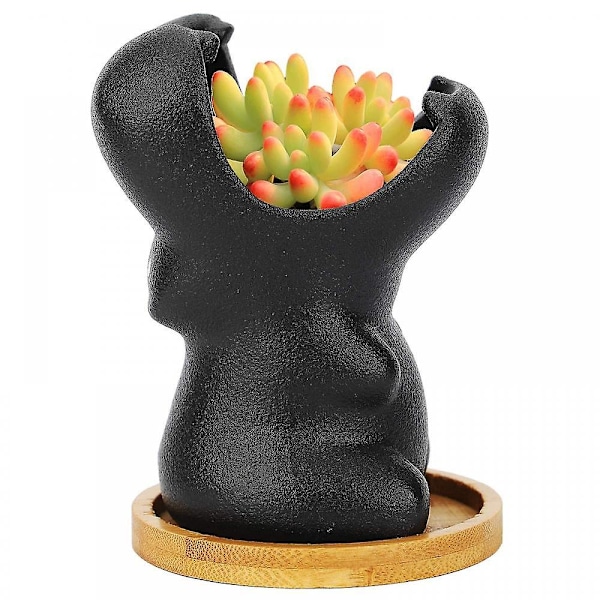 9,5 cm Keramiska Blomkrukor, Sukkulenter Blomkrukor, Mini Flodhäst Blomkruka, Keramiska Blomkrukor Dekoration För Bonsai Sukkulenter Svart