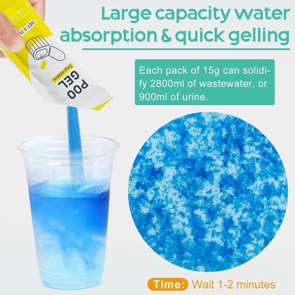 40-pack 8 gallon bärbara toalettbytespåsar med absorberande gel, läckagesäkra luktfria campingavfallspåsar