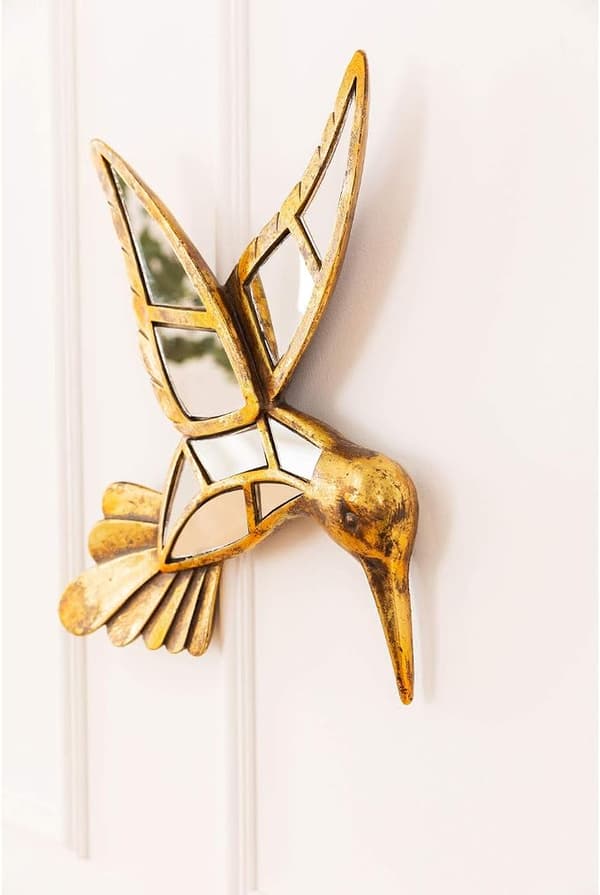 Väggobjekt Spegel Kolibri, guld, spegel, 32x27x4 cm