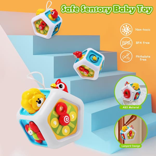 Montessori Busy Cube Leker for Barn, Sensorisk Aktivitetsbrett Reiseleke