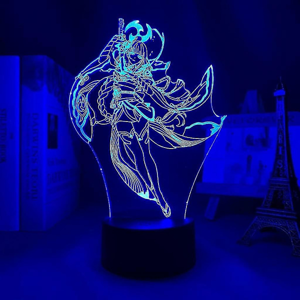 Genshin Impact Raiden Shogun Figur LED-lampe 3D nattlys Anime-elskere gave Lys for LED nattlamper for barnerom dekorasjon Barnefødselsdag