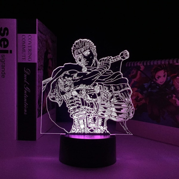 Veeki Berserk Guts Makuuhuoneen sisustukseen Yövalo Huoneen koristelu Lahja sängyn äärellä Manga Berserk Led Night Lamp Guts Anime Gift (16 väriä Remote_hmyllä