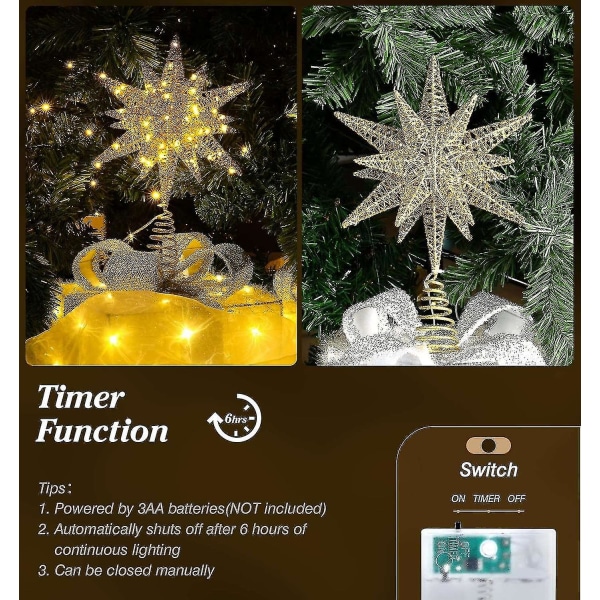 60 stk led lys metal stjerne top juletræ 3d stjerne form træ top juletræ dekoration guld