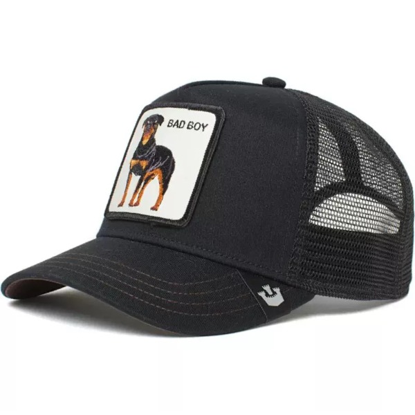 Broderet Mesh Hat med Dyreprint - Snapback - Sort Hund
