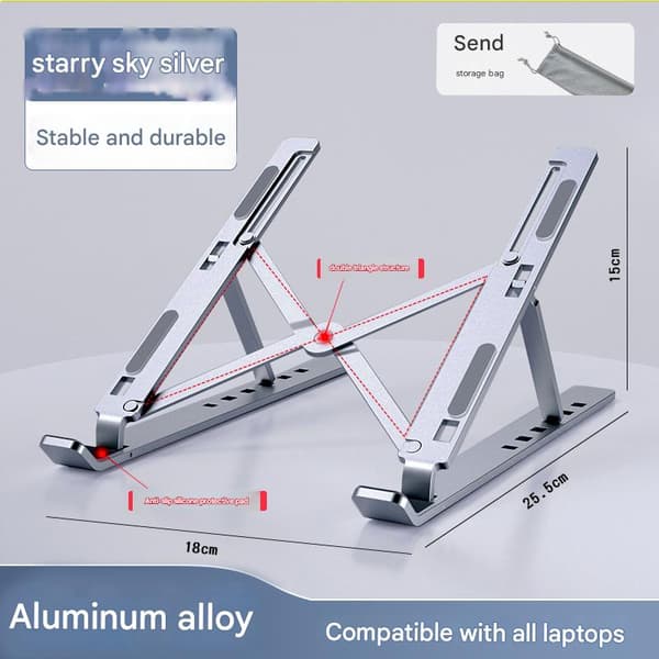 Laptopstativ, høydejusterbart, sammenleggbart, aluminium, avtakbart silver