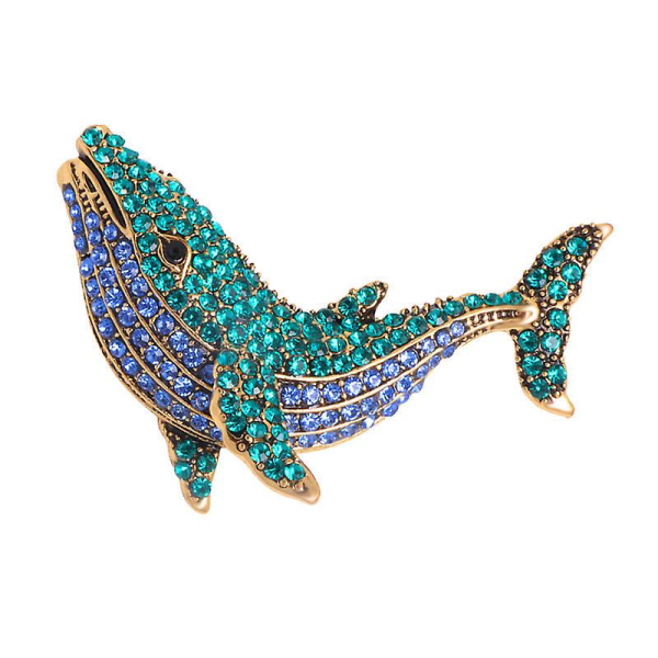 Wabjtam Crystal Rhinestone Whale Fish Charm Brosch Pin Smycken Present