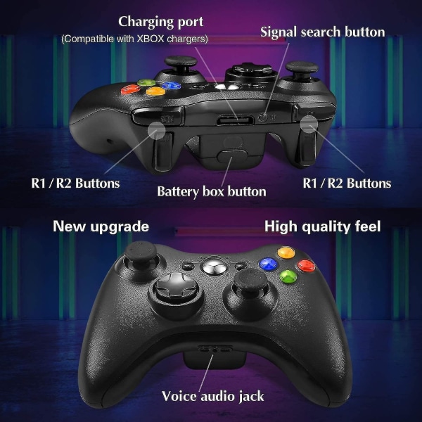 Trådløs kontroller for Xbox 360, Xbox 360 Joystick Trådløs spillkontroller for Xbox og Slim 360 PC (svart)-yujia