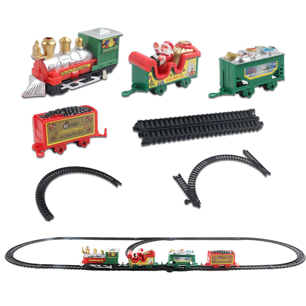 1 kpl Kuuma joulun sähköjunalelu junavaunun minijunaratakehys, jossa on äänivalo, joulukuusikoristeet, lasten lelu, uudenvuoden joululahja