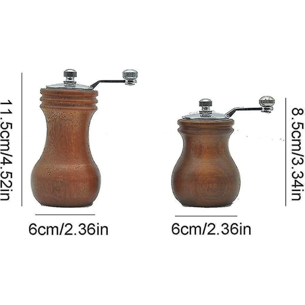 Håndsveivkvern og pepperkvern av massivt tre, kompatibel restaurering, oppgradering og pepperkvern med justerbar tykkelse (8,5 x 6 cm)