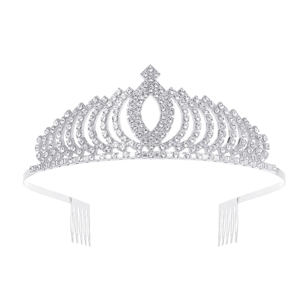 Dam Elegant Glänsande Strass Krona Hårband Tiara, Silver
