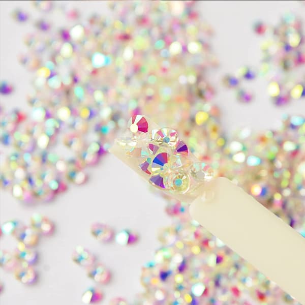 Flat Backs Rhinestones Neglekunst, hvit AB