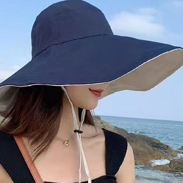 Solskydd Bredbrättad Hatt Solhatt Vikbar Bucket Hat, blå