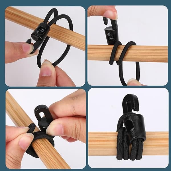 20 st elastiska gummiband med krokar, 10 cm töjbara, för tält och utomhusbruk.