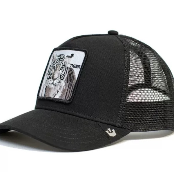 Broderet Mesh Hat med Dyreprint - Snapback - Sort Tiger