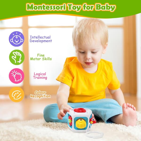 Montessori Busy Cube Leker for Barn, Sensorisk Aktivitetsbrett Reiseleke