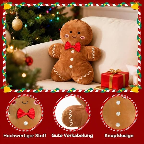 Honningkagemand Pude 30 cm Plysfigur Julepynt