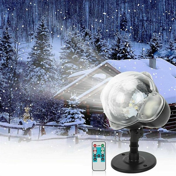 Snowfall Led projektorljus, lampor med roterande fjärrkontroll Vattentät landskap snöflinga dekorativ belysning för fest