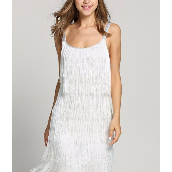 The Great Gatsby Kjole 1920'er Fest Vintage Perle Dame Fringe Kjole Hvid Hvid XL