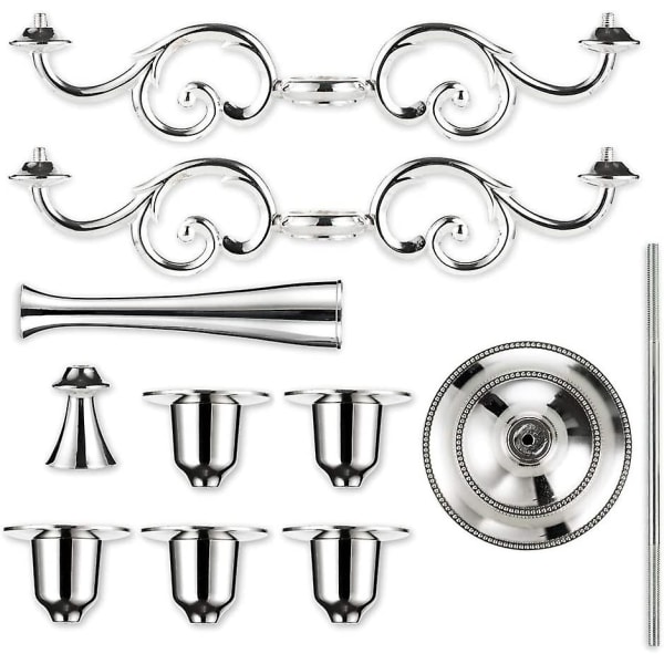 Silver Candelabra Ljusstake 5 Arm Ljusstakar 27cm Hög Spetsljus för Bordsdekorationer Födelsedagsfest Bröllop Matbord Jul Deko