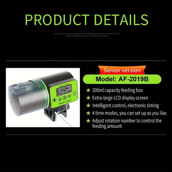 AF-2019B Smart Akvarium Automatisk Fiskefoderautomat Timer Auto Fisk Skildpadde Foderdispenser 200ml Tank Fodermaskine Til Guldfisk Krybdyr