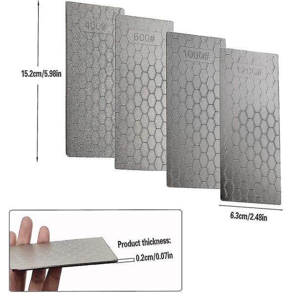 Diamantbryne, 400/600/1000/1200 korn med honeycomb-overflate Diamantsteinsett for kjøkken matt eller slitent slipesteinsverktøy
