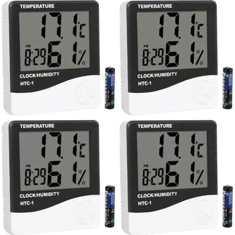 4x digitalt termometer hygrometer, rumtermometer, luftfugtighedsmåler, vækkeur. Kompakt og funktionelt.