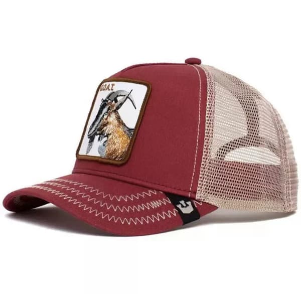 Broderad Djurmönstrad Mesh Keps - Snapback - Vinröd Antilop