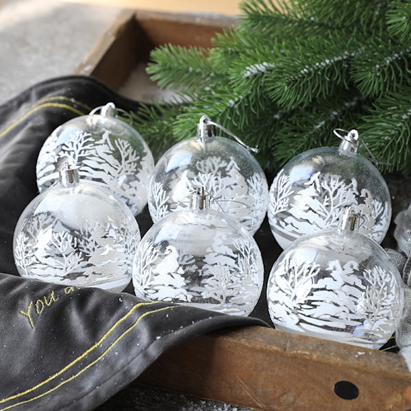 6x Christmas Glass Baubles Snow Ball Hanging Ornaments Xmas Tree Home Decors,6cm