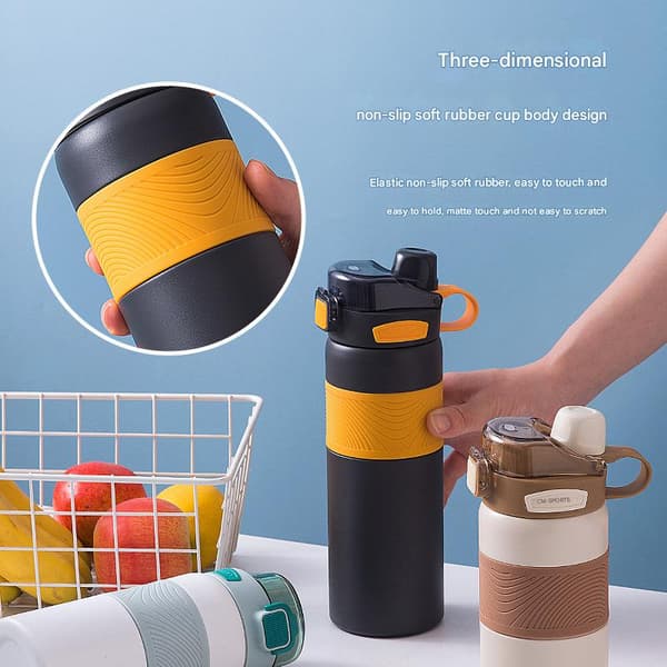 2-i-1 Termokande, Rustfrit Stål Interiør, 800ml, Sugerørsstil, Sort