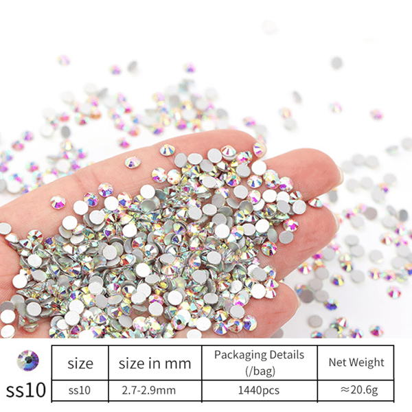 Flatback Rhinestones, for Craft Nails Dance Costumes, Flat Back Nail Crystals, white AB