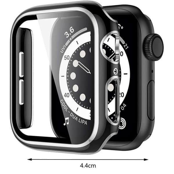Hårdt etui med skærmbeskyttelse af glas 44mm, sort