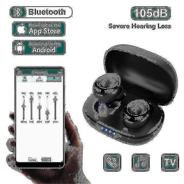 Qazx Bästa Bluetooth hörapparat Uppladdningsbara osynliga hörapparater App Digital ljudförstärkare för dövhet Trådlös Aparelho Auditivo Asdf (med Chr