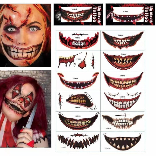 Halloween 12st Tatueringar Stickers Makeu Temporary Water Transfer Paper Special Style Party Prank