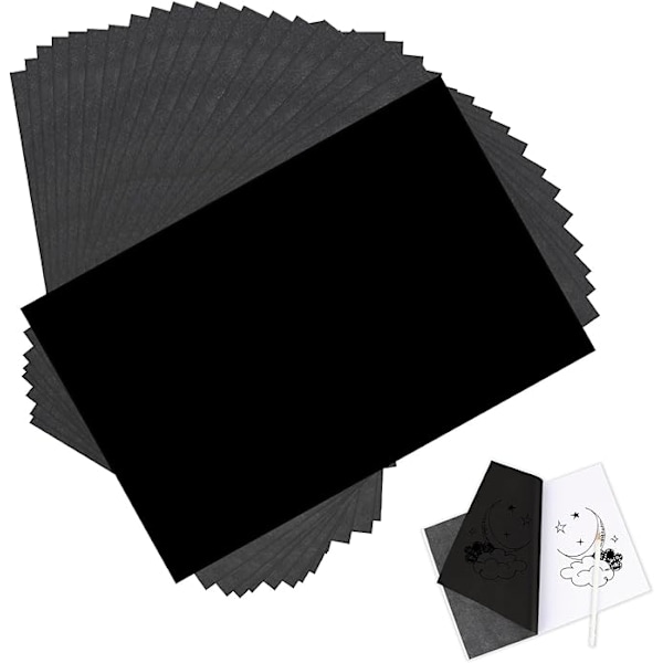 100 ark karbonpapper, svart karbonpapper, karbonpapper, A4-karbonpapper för papper, trä, canvas och andra ytor (21 x 29,7 cm)