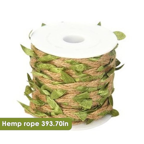 Jute Twine With Leaf, 10m Natural Jute Twine With Artificial Leaves, Burlap Leaf Ribbon For Diy Crafts Decoration