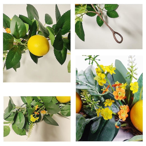6ft konstgjord citrongirland, konstgjorda fruktgirlander med konstgjorda frukter med citron och gröna blad