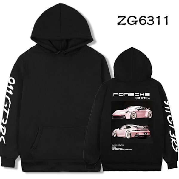 Setcar Porsche 911 Tryckt Herr Mode Hoodie Unisex Svart XXL