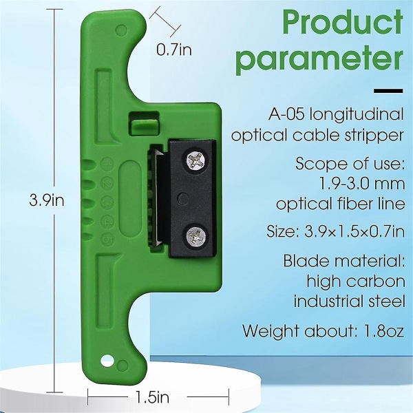 Fiberoptisk stripper rør stripper kabel bånd stripper 1,9-3,0 mm, løs buffer langsgående rør stripper grønn 2 stk