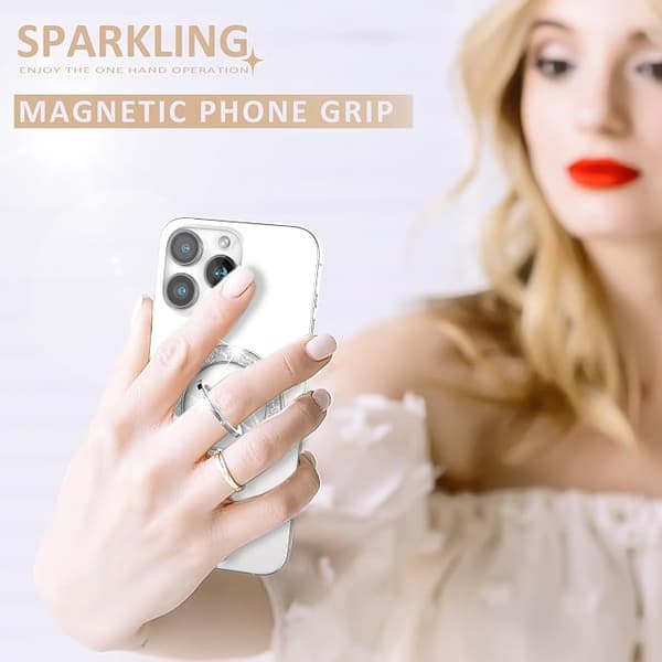 Diamantglitter Magnetisk Telefonringholder, Sammenleggbart Skrivebordsstativ for iPhone Android Universell Bruk silver