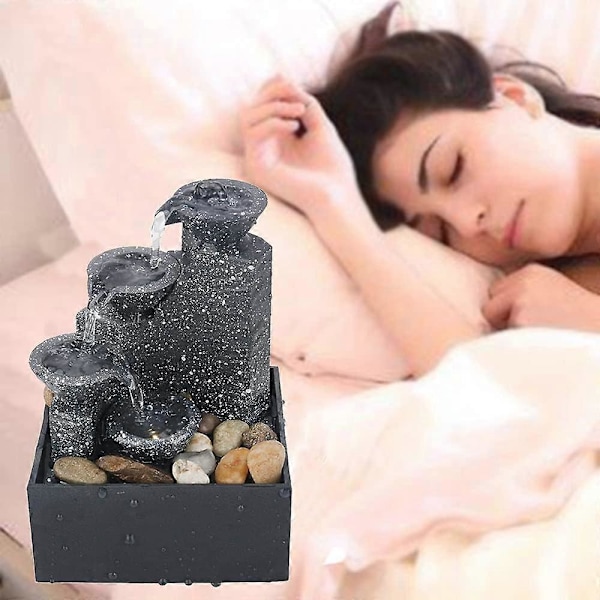 Innendørs fossfontene, meditasjonsfontene, liten fossfontene, skrivebordsdekorasjon, innendørs bordfontene med LED-lys og steiner