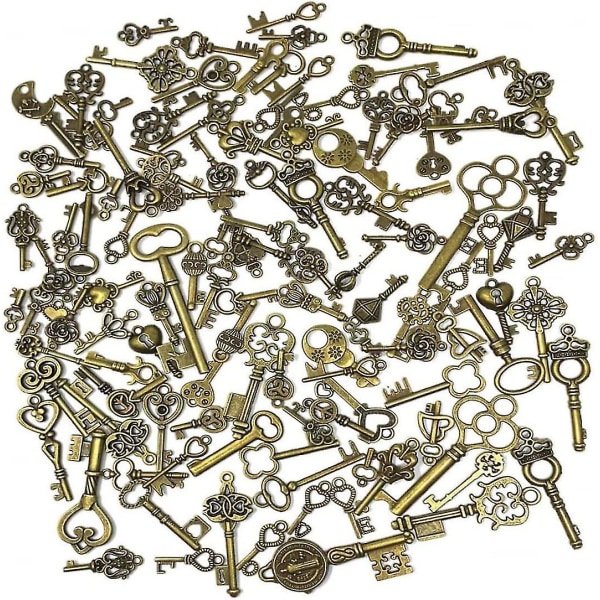 125 st Antik brons vintage skelettnyckel gör-det-själv-halsbandshänge för bröllopsfest och födelsedagsfest, hemprydnad, heminredningstillbehör