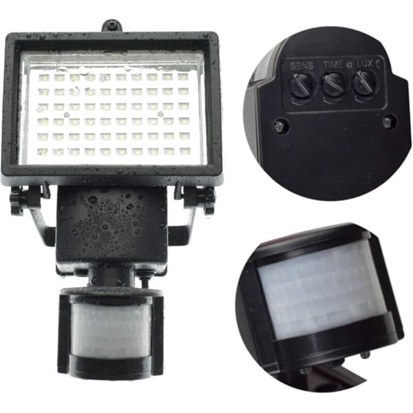 60 LED Solar Rörelsesensor Strålkastare - IP44 Vattentät, Solar Väggspotlight, Energiklass A