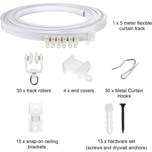 5M Vikbar PVC+Stål Gardinskena